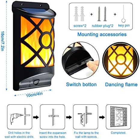 Solar Flame Lights Outdoor, LazyBuddy Flickering Flames Solar Wall Light, Fire Effect 66 LED Auto On/Off Solar Powered Wall Mounted Landscape Decor Lighting Torch Lamp for Fence, Patio, Deck - Image 3