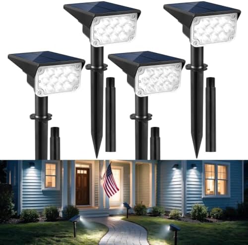 6000K Cool White Solar Spot Lights Outdoor,20 LEDs Solar Landscape Spotlights with Adjustable Panel,Waterproof IP65 Dusk to Dawn Lighting for Yard Garden Wall Tree Halloween Christmas 4 Pack by CREPOW