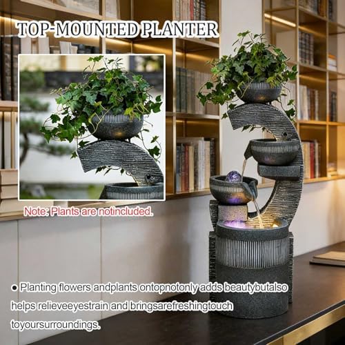 26.8" Tall Water Fountain Outdoor Garden, 4 Tiers Modern Cascading Bowls Water Fountain Outdoor Indoor Garden with LED Lights & Atomizer for Patio, Deck, Porch, Backyard Art Decor,A - Image 4