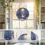 Stained Glass Window Hanging Snowman Lantern and Christmas Forest Sun Catchers Holiday Winter Scene Suncatchers for Living Room Garden Outdoor Indoor and Home Decor (9.8x9.8 in) - Image 6