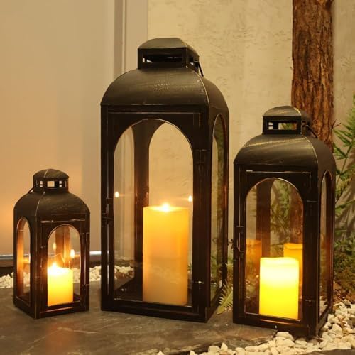 NEEDOMO Lanterns Decorative Indoor&Outdoor,Set of 3 Outdoor Lanterns for Porch, 26" Metal Frame Candle Holders with Glass, Fall, Christmas by NEEDOMO-LightUpYourSpace