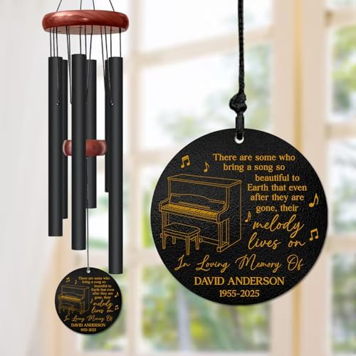 Personalized Piano Memorial Wind Chime – “Their Melody Lives On” Custom Name & Years – Music Lover Sympathy Gift for Loss of Loved One – Outdoor Remembrance Windchime Tribute for Musicians by AlpadilCo