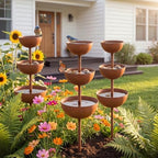 Water Barrels Rain Catcher from Gutter - Metal Flower Garden Stakes Bird Bath, 3-Tier Butterfly Feeder and Bird Water Bowl, Faux Rust Iron Garden Accessories Outdoor for Butterfly Garden Decor (3) by Unknown