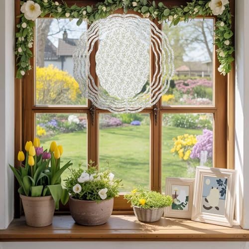 Wind Spinners for Yard Garden, Green Sage Leaves Branches Flower 3D Stainless Steel Round Hanging Spinners Indoor Outdoor Kinetic Yard Art,12 Inch, Spring Botanical - Image 4