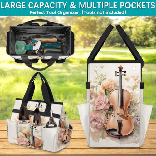 Music Violins Garden Tool Bag Organizer Heavy Duty Flower Gardening Tote Bag with 10 Pockets for Women Men Gardening Gifts - Image 4