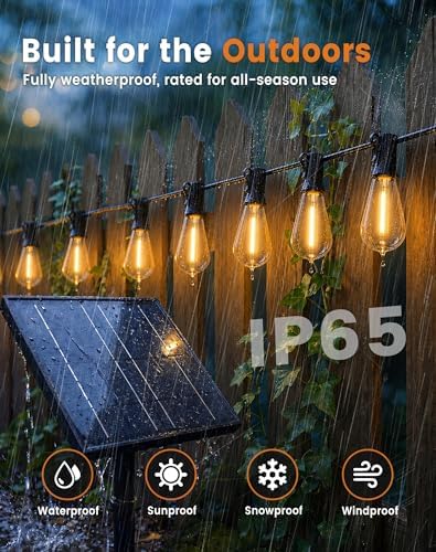 Solar String Lights Outdoor Waterproof, 120FT(2*60) 52 LED S14 Shatterproof Edison Bulbs, 2FT Spacing, 3 Modes, Dimmable, Timer, USB Solar Powered Hanging Patio Lights for Outside, Backyard - Image 6