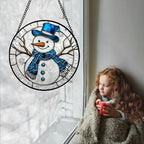 Blue Snowman Stained Glass Window Hanging Suncatcher Winter Gifts 12" - Image 5