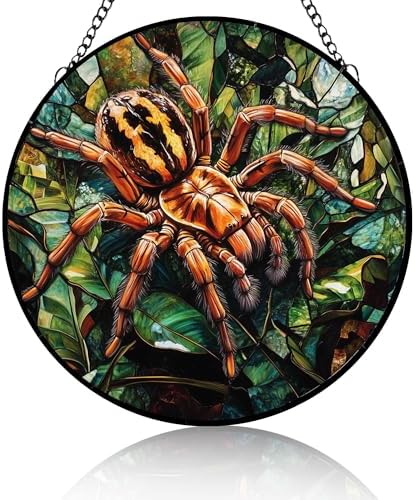 Spider Stained Glass Suncatcher Tarantula Spider Handmade Window Hangings Colored Glass Suncatcher Crafts Kits for Indoor Garden Christmas Decor 9.8 Inch by Unknown