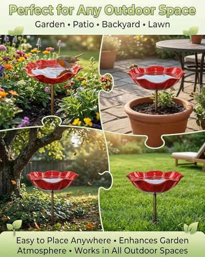 Handmade Metal Flower Garden Stakes Grace Decor Mini Bird Bath Bowl Supports for Outside Outdoors Pollinator Butterfly Bee Watering Station Birdbath Hummingbird Water Feeder Yard Art Gift(2MIXE) - Image 5