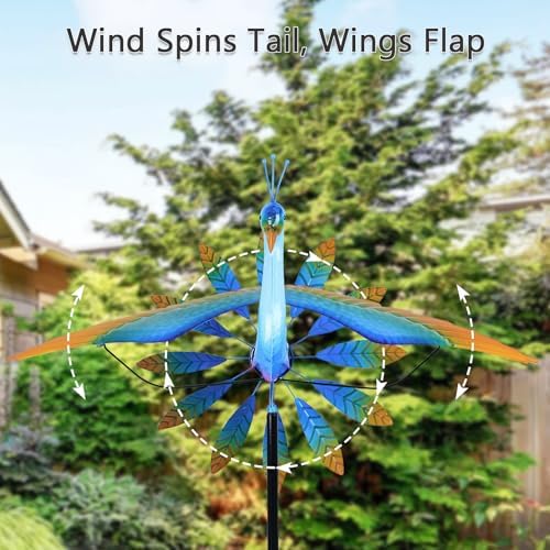 hogardeck Wind Spinner Outdoor, 60" Metal Peacock Wind Spinner with Heavy-Duty Stakes, Multi-Color 360° Rotating Wind Sculpture Kinetic Yard Art for Home Outside Garden Lawn Backyard Patio Decor - Image 4