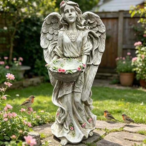 24.8" Resin Angel Garden Statue Bird Feeder Water Basin Yard Decor by Unknown