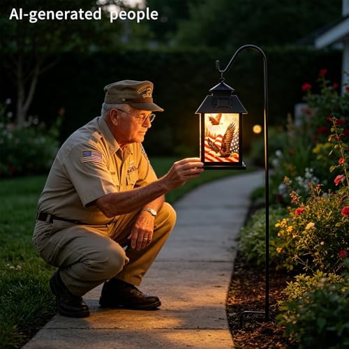 Solar American Flag Lights Outdoor Eagle Garden Lantern with Shepherd Hook - Image 4