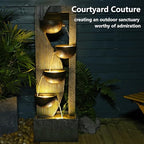 Sunlinua Garden Water Fountains Outdoor 5 Tiered Cascading Bowl Modern Waterfall Fountain with LED Lights, Natural Stones for Garden, Living Room, Patio, Yard Art Decor, 16.3" L * 10.8" W * 49.2" H - Image 2