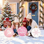 Drydiet 3 Pack Metal Christmas Yard Signs Decor Xmas Yard Stakes Outdoor with Stakes for Holiday Outdoor Garden Lawn Pathway Decoration (Pink Ball) - Image 4