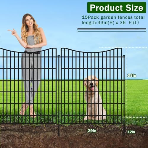15 Panels Garden Fence Animal Barrier, 33 in(H) X 36 ft(L) Dog Fence Outdoor for Yard with Lock, Tall Metal Fencing with Ground Stakes, Temporary Fencing for Dog, Rabbits, and Patio Border - Image 2