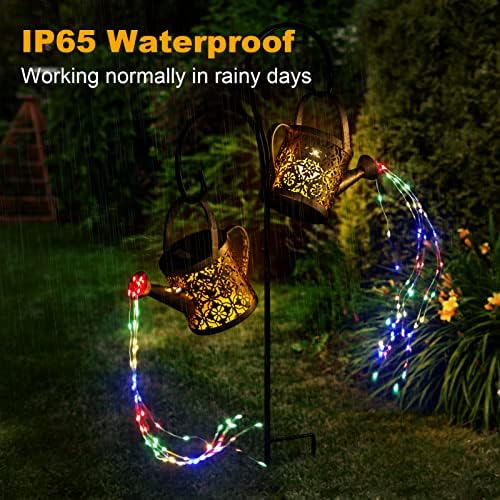 MEREAR Solar Watering Can Lights Outdoor with 8 Multi-Color Changing Modes, IP65 Waterproof Landscape Light Garden Decor, One Pole Two Lights Outside Decorations for Lawn, Backyard, Patio, Chrismas - Image 3