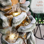 Alpine Corporation 39" Tall Outdoor Mult-itiered Elegant Rock Look Waterfalls Floor Fountain with LED Lights, Gray - Image 6