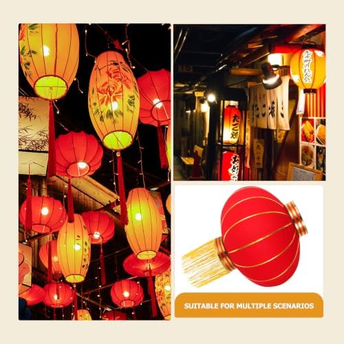 2pcs Red Flocking Cloth Traditional Lanterns with Tassel for Xmas Holiday - Image 4