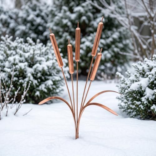 2026 Cattail Wind Chimes Copper Garden Stake, Handmade 20inch Large Metal Flower Plant Sculpture Yard Art Decor Vintage Rustic Bells Ornament Kinetic Wind Sculpture 19.69in 3pcs - Image 6