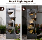 5-Tier Cascading Outdoor Fountain with LED Lights, 49.2" Tall Resin Waterfall Fountain for Garden, Patio, Backyard - Freestanding Water Feature - Image 3
