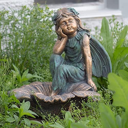 Zaer Ltd. Large Magnesium Fairy Statues for Outdoor Use (Fairy Sitting on Flower Bowl Gardenia) - Image 3