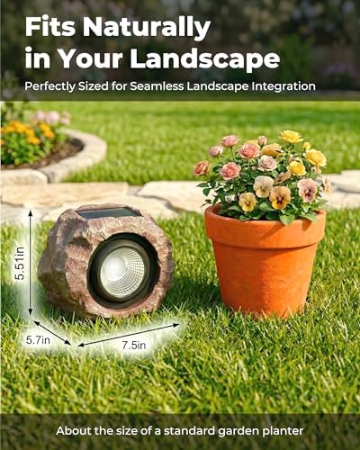 Solar Rock Lights Outdoor 2 Pack, Landscape Spotlight Faux Rock Lights Yard - Image 6