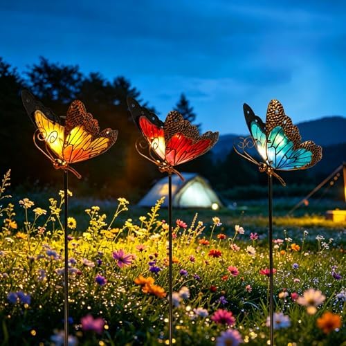 Metal Solar Garden Light Colorful Butterfly, Blue - Image 2