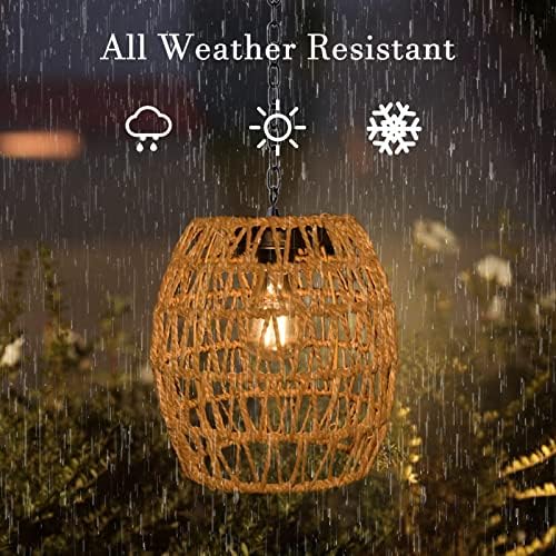 Livinlarge Solar Outdoor Chandelier,Natural Seeweed Rattan Lantern, - Image 5