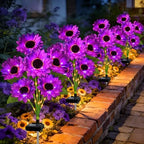 Solar Sunflower Lights Outdoor Garden Decor, 4 Pack Solar Purple Flowers Lights with 24 Sunflowers, Waterproof Fall Decor Stake Decorative Light Auto ON/Off for Garden Yard Patio, Gift for Women by stadeco