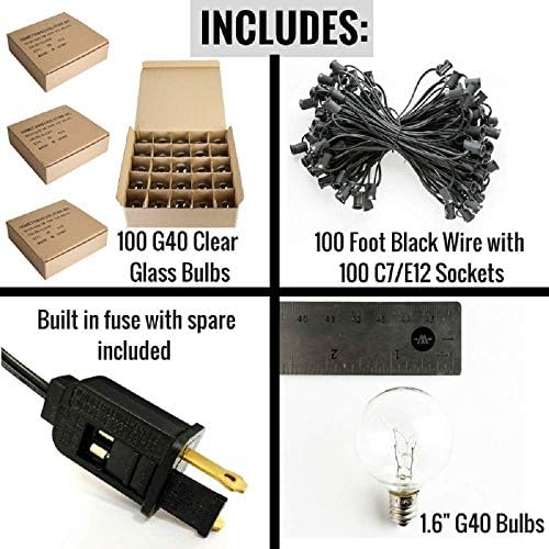 100 Foot Globe String Lights - 105 G40 Clear Bulbs (5 Extra) - Black Wire - Image 7