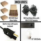 100 Foot Globe String Lights - 105 G40 Clear Bulbs (5 Extra) - Black Wire - Image 7
