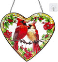 Artisan Stained Glass Cardinal Suncatcher, Heart Shaped Window Hanging Decor, Romantic Red Bird Art Ornament for Home & Garden, Perfect Valentine's Day by Unknown