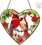 Artisan Stained Glass Cardinal Suncatcher, Heart Shaped Window Hanging Decor, Romantic Red Bird Art Ornament for Home & Garden, Perfect Valentine's Day by Unknown