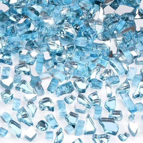 GasSaf 1/4" Caribbean Blue Fire Glass Reflective Tempered Fireglass, 10lb by GasSaf