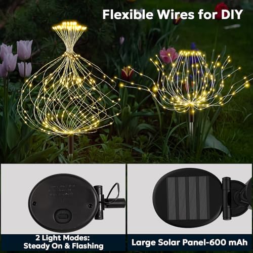 Solar Outdoor Lights Outdoor Waterproof 200 LED Firework Light Solar Powered Sparkles Landscape Fairy Light Outside Decorations Lights for Yard Patio Pathway Lawn Party Decoration, 8 Pack - Image 4