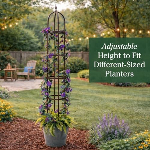 Plow & Hearth Metal Garden Obelisk | Indoor/Outdoor | Powder-Coated Steel | Trellis for Climbing | Floral Pattern | 11" Dia. x 7'H | Bronze - Image 6