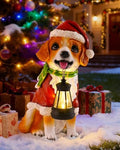 Pohabery Christmas Dog Garden Statue with Solar Lantern – Santa Dog Figurine in Red Coat & Hat, Outdoor Christmas Yard & Porch Decorations, Balcony & Lawn Decor, for Dog Lovers by Pohabery