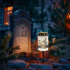 Poceacles Solar Lights Outdoor Grave Candle for Cemetery Decoration Solar Outdoor Lights for Garden Lawn Backyard Pathway Decor, Skull Black Cat Leaf Print, Pack of 2 - Image 2