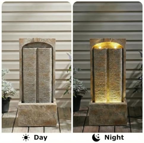 39" Outdoor Water Fountain with Pump, Modern Cascading Freestanding Wall Fountain, Garden Water Feature with Warm LED Lights, Waterfall Fountain for Patio Porch Lawn Backyard - Image 5