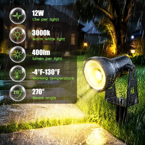 6 Pack Low Voltage Landscape Lighting, LED Garden Spotlights - Image 2