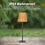 Mr.White Set of 2 Waterproof Outdoor Rechargeable Cordless Table Lamp with Wicker Shade, for Patio Restaurant Kitchen (Black) - Image 2