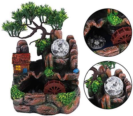 Tabletop Water Fountain,Mini Silent LED Zen Meditation Indoor Outdoor Waterfall Feature Relaxation Simulation Resin Rockery Desktop Fountain Bonsai Fengshui Ornament Decor for Office Home (US) - Image 6