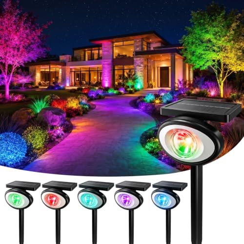 Solar Spot Lights Outdoor Waterproof, Multicolor 10Modes RGB Solar Tree Spotlight Bright Uplights for Halloween Christmas Decorations Outdoor,Landscape Lighting for Garden Yard Pathway(6Pack) by Unknown