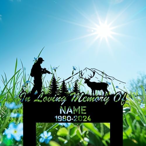 Personalized Hunter Grave Marker White-Tailed Deer Hunting Memorial Garden Stake 8-24 inch Hunter Dad Loss Gift, Hunter Memorial Gift Loss of Loved One (White-Tailed Deer Hunting) - Image 2