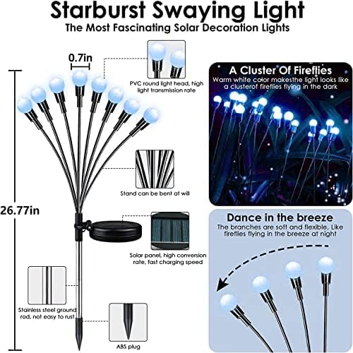 6 Pack Solar Firefly Lights Outdoor Swaying Garden Decorations 48 LED Blue - Image 4