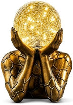 Solar Garden Statue with Crackle Glass Gazing Ball, Outdoor Warm LED Decor by Unknown