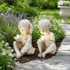 Large Garden Children Statues Light Up Firefly Jar Solar Powered | Set of 2 Figurines | Girl & Boy Garden Yard Art Décor, Indoor & Outdoor Ornament Gifts for Lawn, Patio , 7.5" W x11. 8”H Cream Gift - Image 5