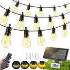 Solar Lights Outdoor Patio Lights: S14 15M 50FT Solar Powered Remote Control 3 Light Modes Dimmable Solar Waterproof Light - Shatterproof Bulbs - Camping Backyard Garden Deck Outside Yard by Unknown