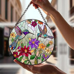 Window Hanging Suncatcher | 3D Embossed Stained Glass Hummingbird & Flowers Design | Diamond Glass Rainbow Catcher with Crystal Chime & Cat Hook Gift Set -Large - Image 3