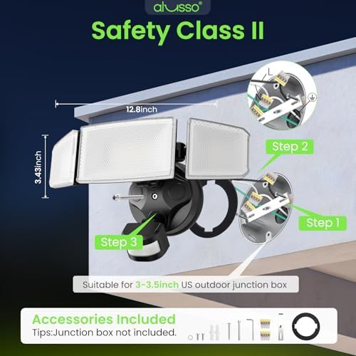 ALUSSO Metal Heads Motion Sensor Outdoor Lights 60W 6000LM 120V ETL Listed - Image 7